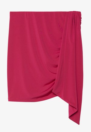 Rózsaszín, rugalmas mini szoknya, egyik oldalon redőzött dizájnnal, puha tapintással és pleated részlettel a deréknál. Simább felület a teljes terméken.