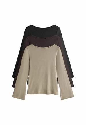 REGULAR FIT - 3 PACK - Langarmshirt - black chocolate brown neutral