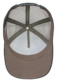 Gorra marrón con malla trasera, presenta una parte delantera estructurada, visera curvada y cinta de marca interna. Tejido texturizado con ventilación de malla.