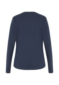 Langärmliges Oberteil in Marineblau, aus weicher Baumwolle gefertigt. Verfügt über einen runden Halsausschnitt und eine glatte Textur mit einem einfachen, klassischen Design.