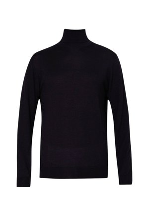 Maglione a collo alto nero con maniche lunghe, realizzato in morbido tessuto lavorato a maglia. Design aderente con polsini e orlo a costine. Stile semplice e classico.