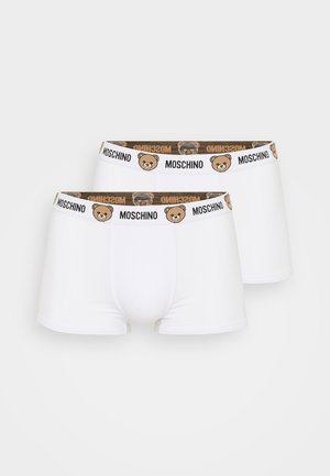 Weiße Boxershorts mit einem gemusterten Bund im Braunbär-Motiv und "Moschino"-Branding. Weicher Stoff mit elastischem Bund.