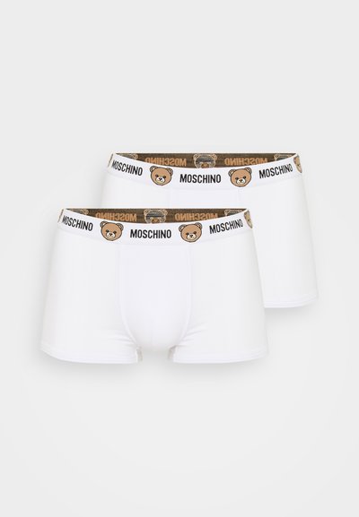 Weiße Boxershorts mit einem gemusterten Bund im Braunbär-Motiv und "Moschino"-Branding. Weicher Stoff mit elastischem Bund.