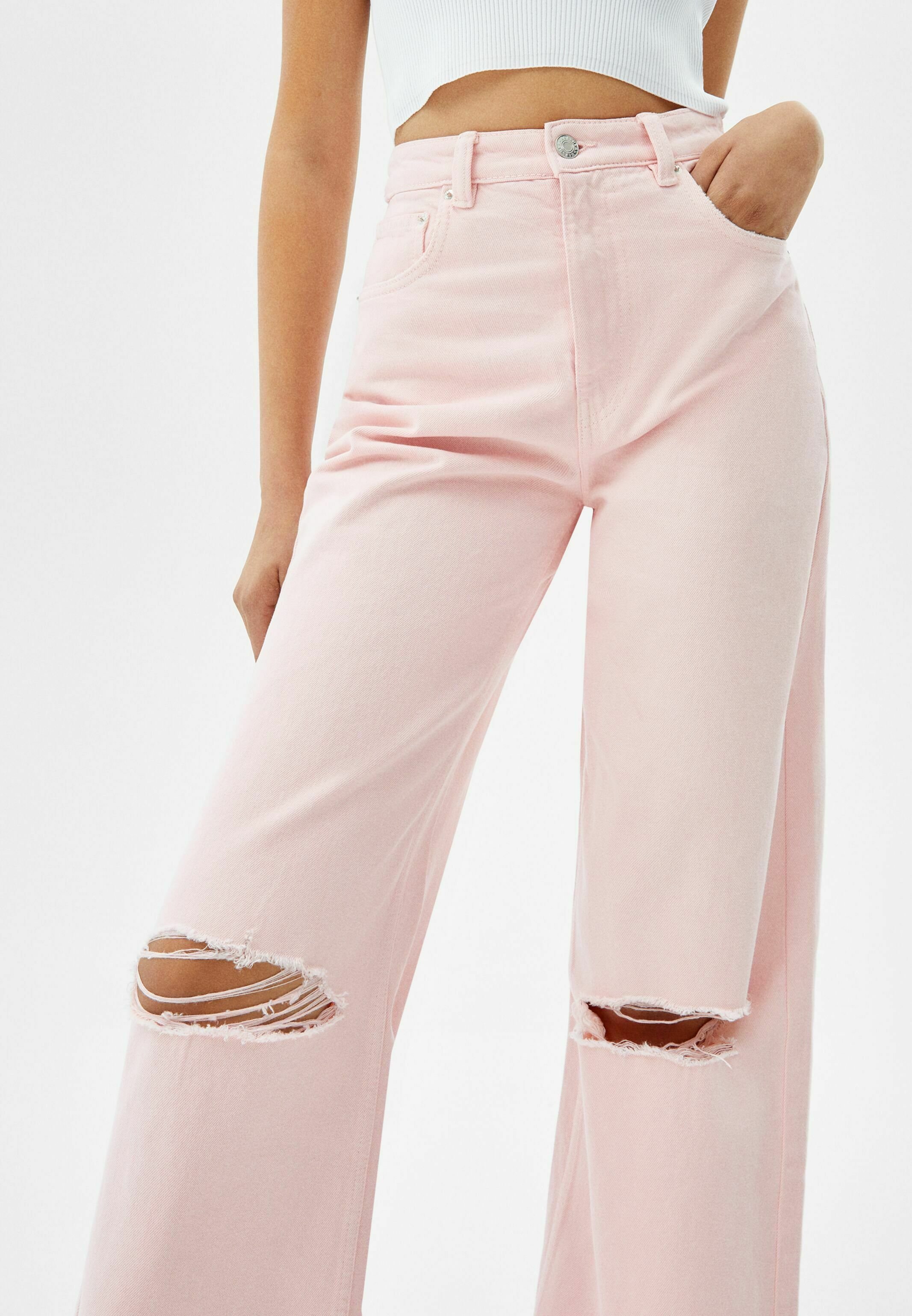 Bershka WIDE LEG TWILL - Broek - pink 
