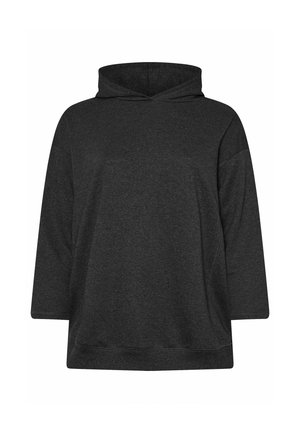 Donkergrijze hoodie met een losse, oversized pasvorm, lange mouwen en een trekkoordcapuchon. Gemaakt van een zachte, gestructureerde stof.