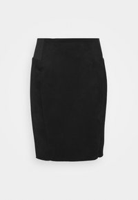 Svart slidskjol i mocka med resårmidja, som har en figurnära silhuett, slät textur och knälängd.