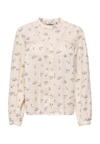 Blouse crème à manches longues avec petit imprimé floral bleu, boutons sur le devant, détails en dentelle et col rond de la marque ONLY.