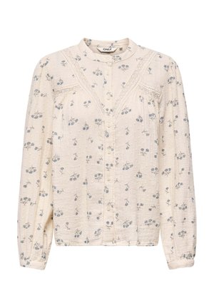 Blouse crème à manches longues avec petit imprimé floral bleu, boutons sur le devant, détails en dentelle et col rond de la marque ONLY.