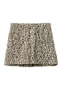 Leopardenmuster-Shorts aus leichtem Stoff mit lockerem Sitz, mit einem elastischen Bund und Knopfverschluss, in Beige und Schwarz.