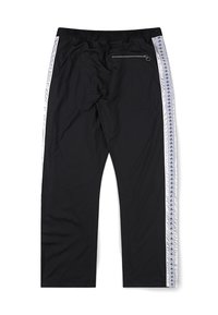 Μαύρο παντελόνι φόρμας με ελαστική μέση, αντανακλαστικές πλευρικές ρίγες με επαναλαμβανόμενο λογότυπο και πίσω τσέπη με φερμουάρ και κρίκο έλξης.