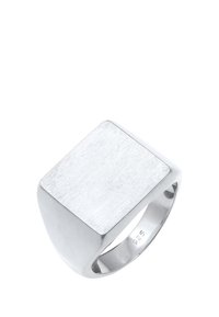 Sterling-Silberring mit quadratischem oberen Ende, ausgestattet mit einer gebürsteten matten Oberfläche, glattem Band und gestempelt mit "925" zur Echtheit.