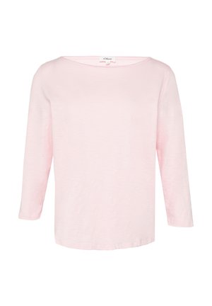 Light pink long-sleeve top made of soft, lightweight fabric with a boat neckline and slightly relaxed fit. Tag visible at the back.