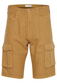 Kaki cargo kratke hlače izrađene od mješavine pamuka, s dva bočna džepa, zatvaranjem na dugme i ravnim krojem s preklopima na rubovima.