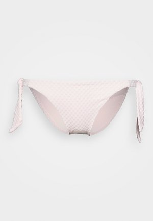 Parte de baixo de bikini em tecido texturizado rosa claro, com um design de cintura baixa e lados ajustáveis com laço. Forro interior suave.