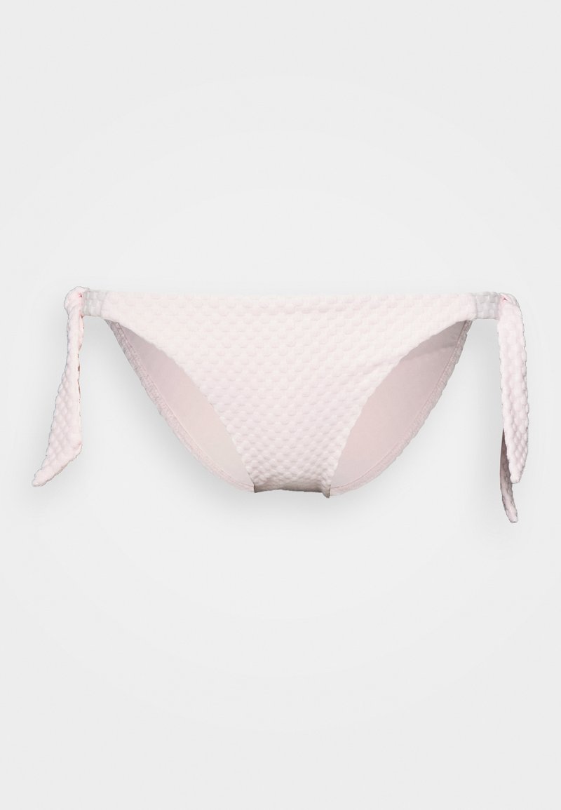 Parte de baixo de bikini em tecido texturizado rosa claro, com um design de cintura baixa e lados ajustáveis com laço. Forro interior suave.