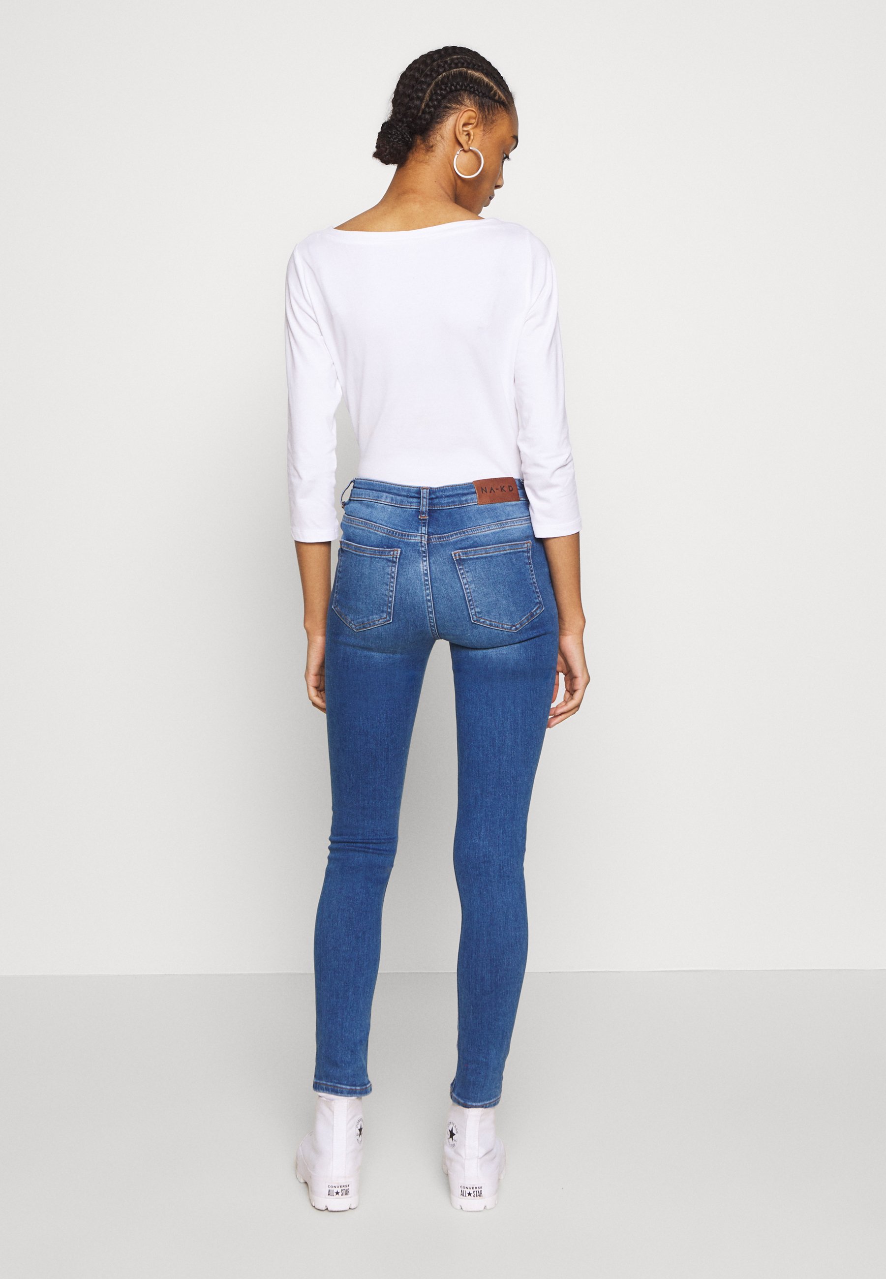 NA KD MID WAIST DESTROYED Jeans Skinny Fit mid blue NA-KD MID WAIST DESTROYED - Jeans Skinny Fit - mid blue