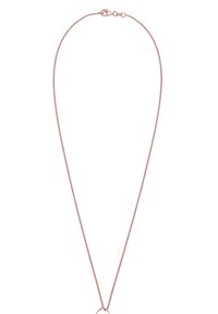 Rosenfarvet halskæde med en delikat kæde og en rund vedhæng. Har en småkrabbe-lås til lukning. Glat tekstur og minimalistisk design.