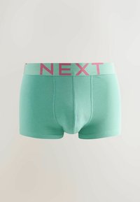 Pánské boxerky v mentolové zelené barvě s růžovým logem "NEXT" na pásku. Měkký bavlněný materiál; přiléhavý střih s hladkým povrchem.