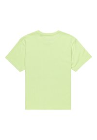 T-shirt a maniche corte in cotone verde chiaro, con colletto rotondo e colore uniforme senza alcun motivo o grafica.