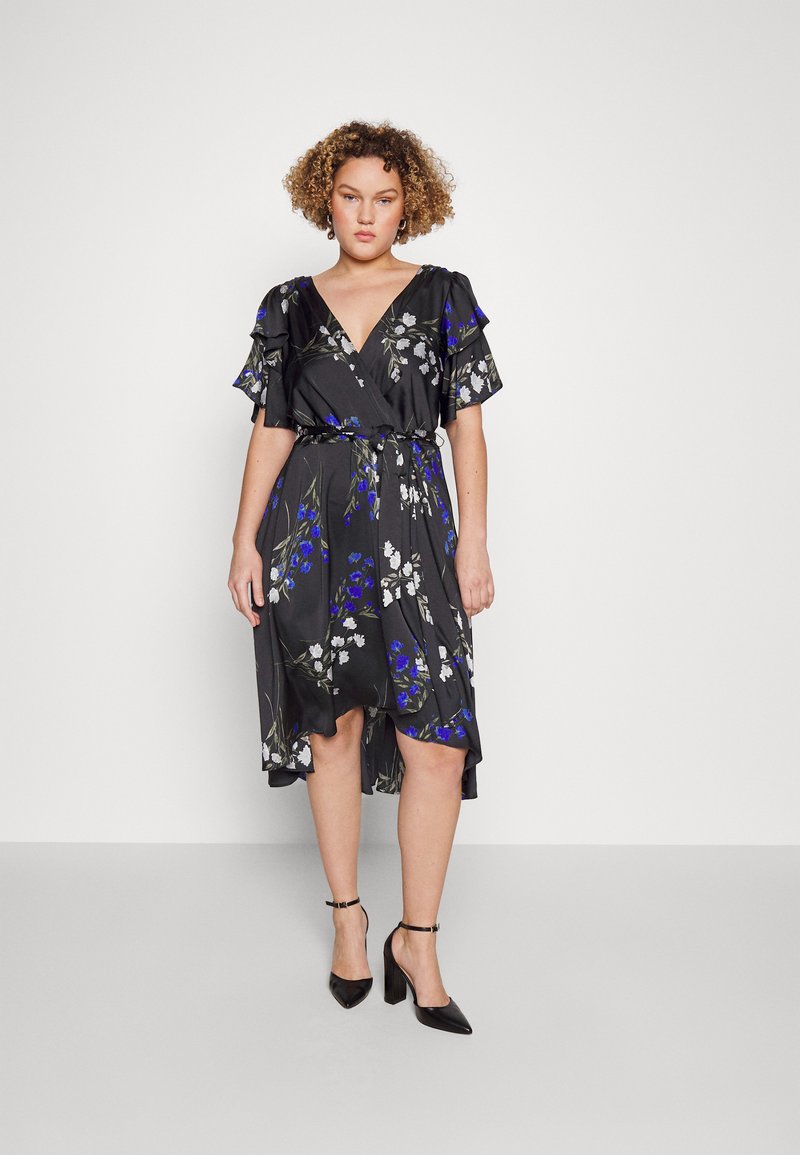 DKNY DOUBLE RUFFLE SLEEVE V NECK Vestido informal deep cobalt multi