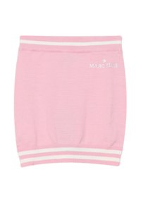 Top tubolare lavorato a maglia rosa con strisce bianche all'orlo e logo "MARC ELLIS" ricamato in bianco. Tessuto liscio con una vestibilità aderente.