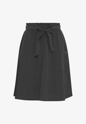 Tamno siva pamučna suknja širokog A kroja, s elastičnom gumicom u struku i remenom od tkanine. Ima mali logo detalj sa strane.