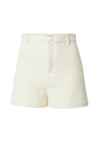 Witte textuurshorts met een licht gestructureerd ontwerp, voorzien van een tailleband, voorkeuzen en een schone zoom.