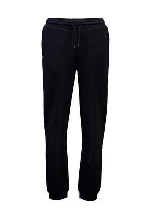 Zwarte sweatpants van zachte stof, met een elastische tailleband met trekkoord, zijzakken en ribgebreide boorden bij de enkels.