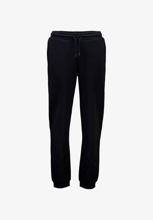 Zwarte sweatpants van zachte stof, met een elastische tailleband met trekkoord, zijzakken en ribgebreide boorden bij de enkels.