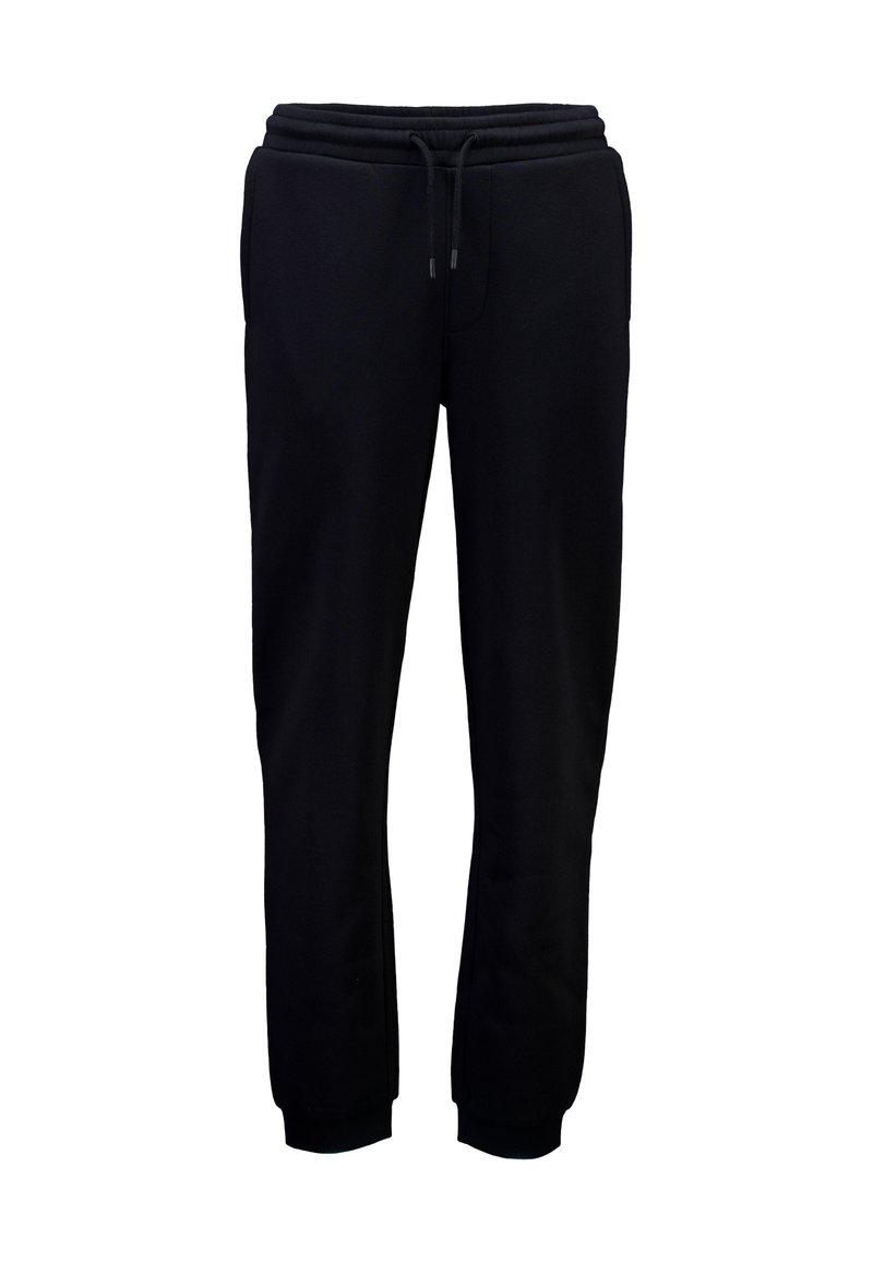Schwarze Jogginghose aus weichem Stoff, mit einem elastischen Bund und Kordelzug, Seitentaschen und gerippten Bündchen an den Knöcheln.
