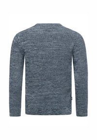 Sweter dziany w granatowym kolorze z textured wzorem, z długimi rękawami i okrągłym dekoltem, odpowiedni do noszenia na co dzień.