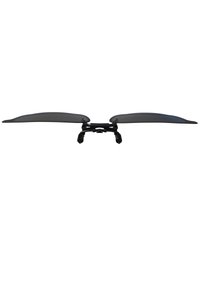 Black sunglasses with wide, curved lenses and a sleek frame connecting the temples. Smooth texture with a glossy finish.