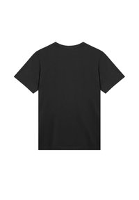 Black short-sleeve t-shirt made of cotton, featuring a crew neckline and a simple, plain design without embellishments.