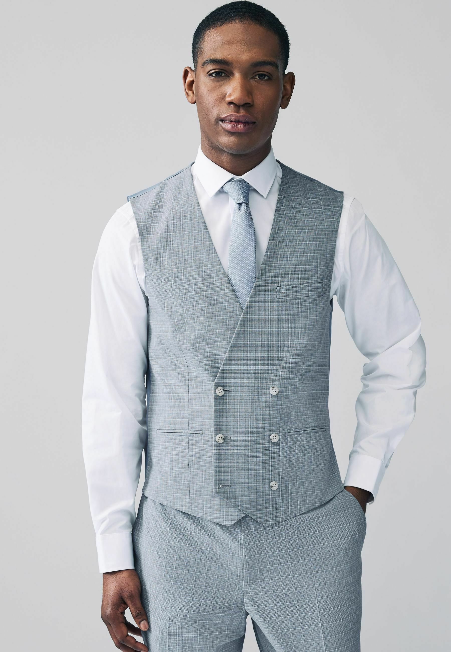 Next REGULAR FIT - CHECK - Suit waistcoat - light blue/blue - Zalando