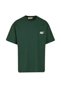 Green cotton t-shirt with a relaxed fit, short sleeves, round neck, and white "ACE" logo printed on the front. Smooth texture and simple design.