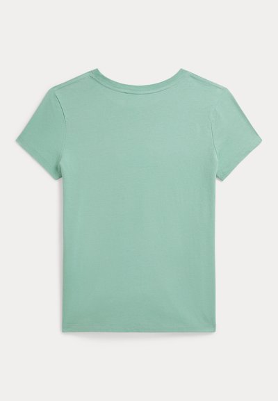 Mintgrøn bomulds T-shirt med korte ærmer, rund halsudskæring og glat tekstur. Rent og enkelt design uden mønstre eller accenter.