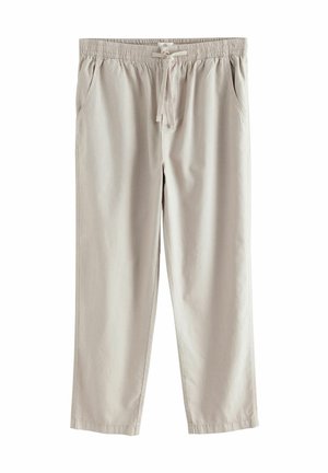Lichtbeige, linnenmix broek met een elastische tailleband, trekkoordsluiting en zijzakken. Rechtoe rechtaan ontwerp met een gladde textuur.