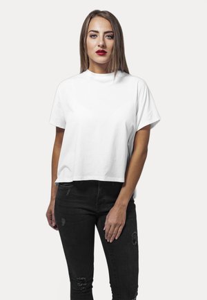 LADIES OVERLAP TURTLENECK TEE - T-shirt z nadrukiem - white