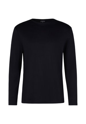Black long-sleeve t-shirt made of soft fabric. Features a round neckline and straight cut, with no visible patterns or designs.