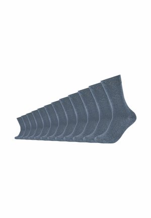 Set aus zwölf Paar blauen Knöchelsocken, hergestellt aus weichem Stoff mit glatter Textur, mit einem gerippten Bündchen und einem abgerundeten Fußdesign.