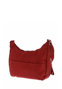 Borsa a spalla rossa in nylon con finitura testurizzata, chiusura con zip, tracolla regolabile e tasca esterna per ulteriore spazio di stivaggio.