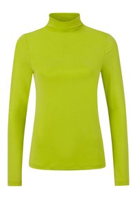 Langärmliger Rollkragenpullover aus glattem, dehnbarem Stoff in leuchtendem Limettengrün. Mit hohem Kragen und figurbetonter Silhouette.