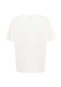 T-shirt blanc à manches courtes en coton doux, avec une coupe décontractée et un col rond simple. Sans motifs ni accents visibles.