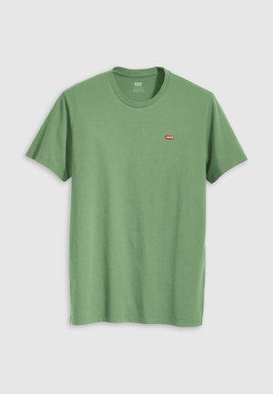 Groen katoenen t-shirt met korte mouwen, ronde hals en een klein rood Levi's logo op de linkerkant van de borst. Glad materiaal, casual ontwerp.