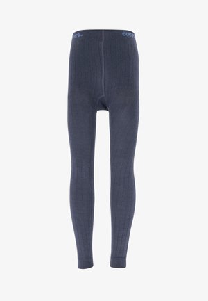 Dunkelblaue, gerippte Strumpfhosen mit weicher Textur, tailliertem Design und einem elastischen Bund mit dezentem Markenlogo.