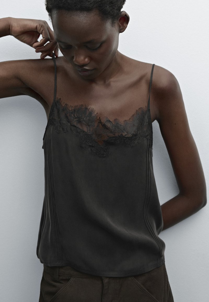 Massimo Dutti - STRAPPY -TRIMMED - Top - dark grey, Enlarge