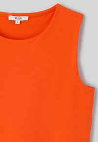 Haut sans manches orange vif avec encolure ronde et étiquette BZB taille small à l'intérieur du col.