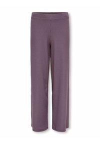 Paarse, geribbelde loungebroek met een elastische tailleband, rechte pijpen en een zachte textuur, geschikt voor casual draag of ontspanning.