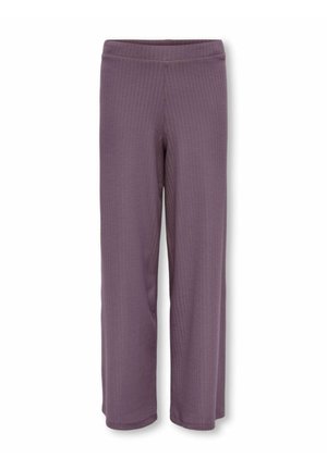 Paarse, geribbelde loungebroek met een elastische tailleband, rechte pijpen en een zachte textuur, geschikt voor casual draag of ontspanning.