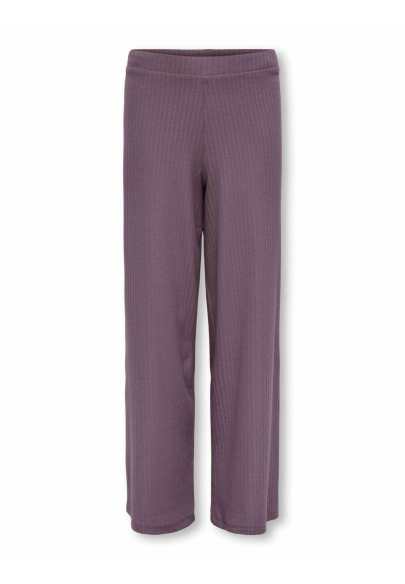 Paarse, geribbelde loungebroek met een elastische tailleband, rechte pijpen en een zachte textuur, geschikt voor casual draag of ontspanning.